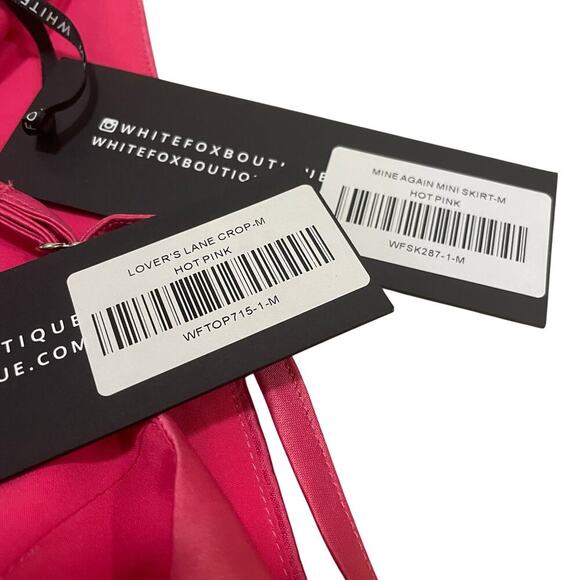 White Fox M 2 Pc Rhinestone Set | Hot Pink Barbiecore Crop & Mini NWT - Picture 6 of 9